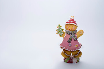 Christmas, gingerbread, gingerbread man, figurine, snowman, winter, holiday, decoration, gift, snow, Christmas, white, isolated, toy, Santa, hat, season, red, ornament, December, cold, scarf, happy