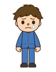 泣く 男子学生 学生服