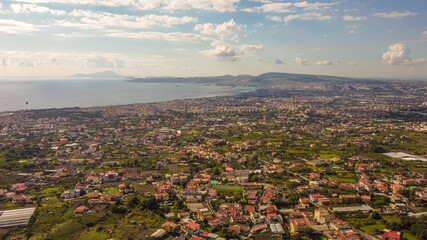 Aerial Panoramic view of Naples from the Mount Vesuvius, Naples Italy