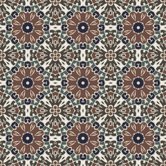 Creative color abstract geometric mandala pattern in white brown green blue, vector seamless, can be used for printing onto fabric, interior, design, textile, rug, tiles, carpet.