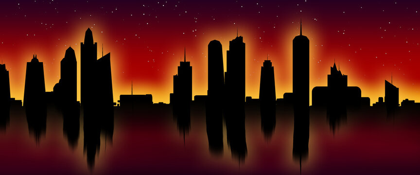 Stilisierte Skyline im Abendrot