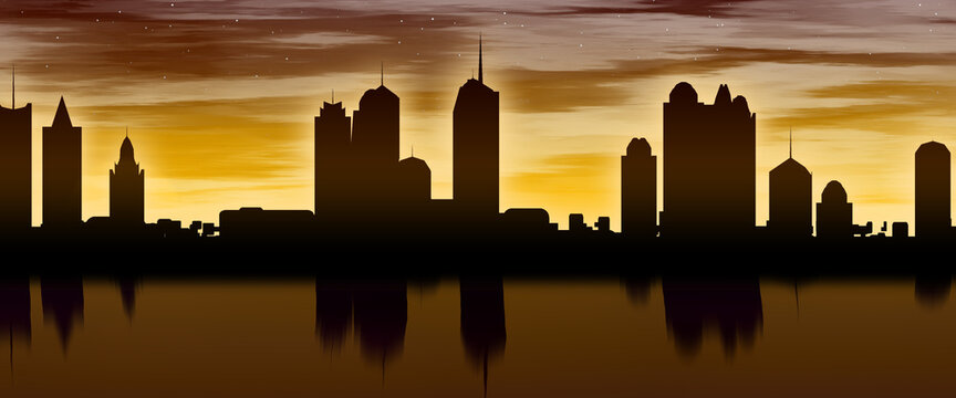 Stilisierte Skyline im Sonnenuntergang