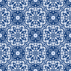 Creative color abstract geometric pattern in blue, vector seamless, can be used for printing onto fabric, interior, design, textile, rug, tiles, carpet.