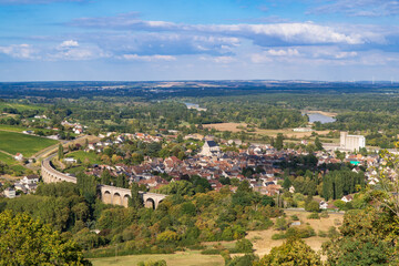 Fototapeta na wymiar Aerial view of Saint-Satur and the viaduc, from Sancerre in the Loire Valley, France