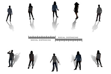 People keep distance with ruler scale measurement concept. People keep their distance due to the risk of infection and disease with the Coronavirus or Covid-19. Social distancing