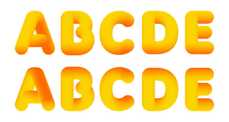 Set of yellow, gold 3d letters, alphabet, abc. Vector illustration on white background. Sign and simbols for postcard, banner, advertisement, advertising, celebrate, poster, cards, holiday decor. 