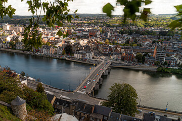 Fototapeta na wymiar Toeristic pictures of the city Namen. Wide angle bird perspective shot of namur with the river maas, la meuse. Best of belgium, wallonie in one postcard. High resolution shots, les ardennes.