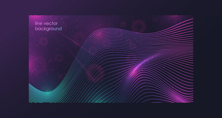 Abstract space background with purple and blue lines, boken, sparkles. Vector illustration. Wallpaper.