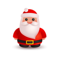 Christmas plump Santa Сlaus with white beard, mustache, red nose and hat, cap, look like 3d rendering. Happy New Year illustration for postcard, banner, decor, design, arts on white background.