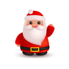 Christmas plump Santa Сlaus with white beard, mustache, red nose and hat, cap, look like 3d rendering. Happy New Year illustration for postcard, banner, decor, design, arts on white background.