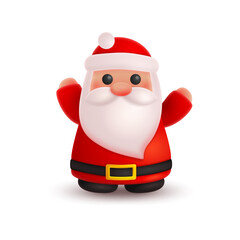 Christmas plump Santa Сlaus with white beard, mustache, red nose and hat, cap, look like 3d rendering. Happy New Year illustration for postcard, banner, decor, design, arts on white background.