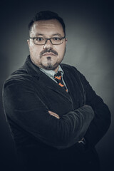 Solid cheerful man in spectacles emotional portrait