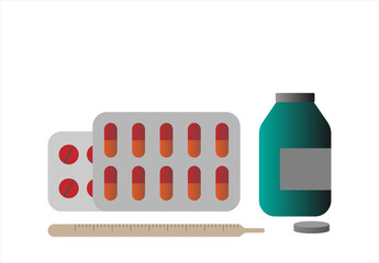 medicine bottle and pills, 3d drug vector illustration
