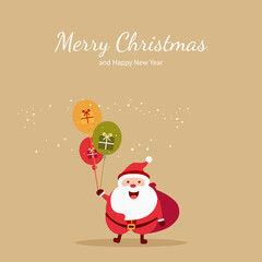 Merry Christmas. Cute style Santa claus character. Christmas gift box. Gift balloons. Illustration vector.
