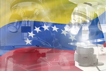 Microscope on Venezuela flag - science development conceptual background. Research in biology or pharmaceutical industry, 3D illustration of object