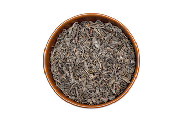 Green tea leaves on brown plate , Japanese tea , Sencha, Ryokucha