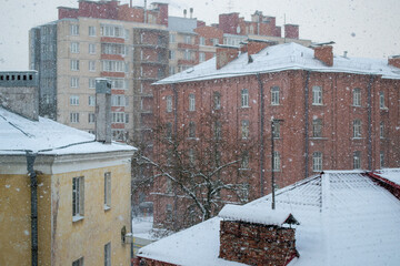 Snowfall in St. Petersburg in February