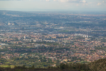 Obraz premium Panoramic daytime view of Naples city from Mount Vesuvius. Italy Napoli 