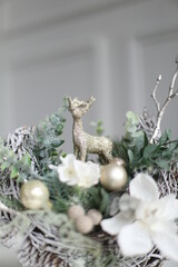 Cristmass decoration  with deer and pine on table
