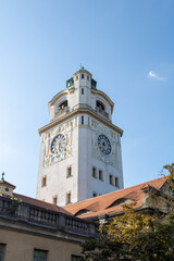 Cityscape of Muellersches Volksbad on Isar river bank in Munich, Germany
