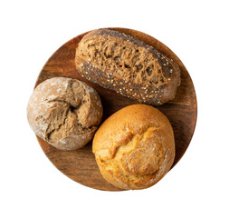 Three Round Buns of Rye and Wheat Flour with Seeds Top View