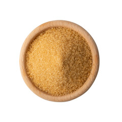 Eco bio brown sugar in wooden bowl isolated on black background