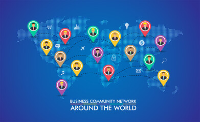 Business community network with the world map, businessman