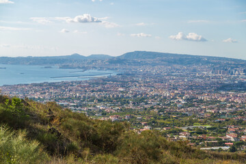 Panoramic daytime view of Naples city from Mount Vesuvius. Italy Napoli 