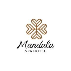 Abstract mandala flower swirl logo icon vector design. Elegant premium clover leaf ornament vector logotype symbol.