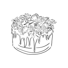 Doodle style birthday cake and cake slice illustration in vector format suitable for web, print, or advertising use. cake vector sketch illustration