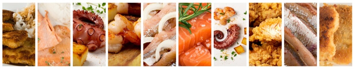 Seafood Collage, Various Sea Food Collection, Different Fish Mix