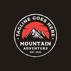 Hand drawn retro vintage hipster Mountain adventure Stamp Label logo design