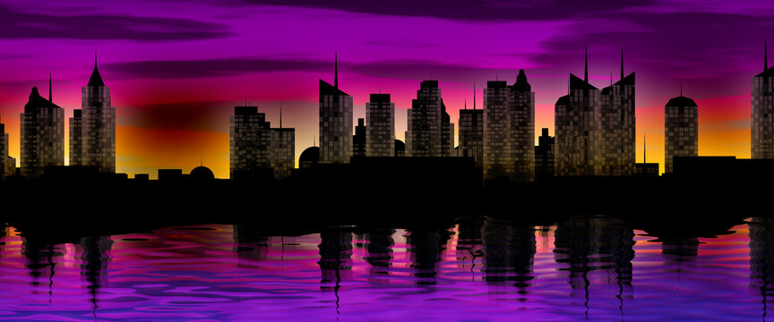 Stilisierte Skyline im Abendrot