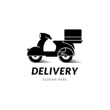A man is riding a scooter. delivery logo