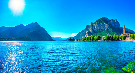 Lecco town, Como Lake panoramic landscape. Italy, Europe.