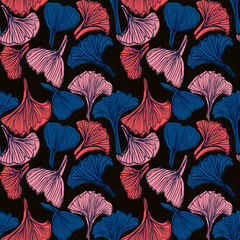Ginkgo biloba leaf elegant fashion seamless pattern