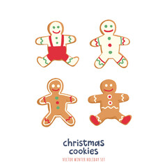 Christmas Gingerbread Cookies Set. Vector illustrations with traditional holiday pastry.