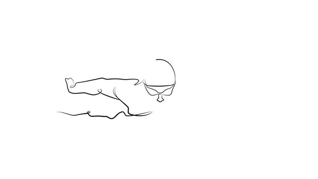 Butterfly swimmer in one line.  Black line animation on white background