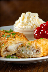 Fried fish with ketchup and mayonnaise sauce