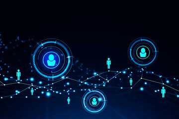 Fototapeta premium Futurisitc HR interface over blue background. Concept of recruitment. 3d rendering toned image double exposure