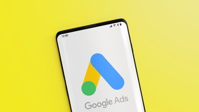 Mobile Phone With The Google Ads Logo Displayed. 3D Rendering.