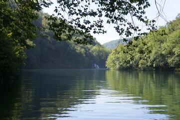 Fototapeta na wymiar Emerald water of Plitvice Lakes in Croatia
