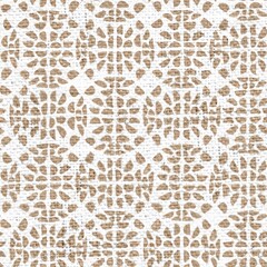 Seamless burlap with white paint pattern overlay. High quality illustration. Real burlap fabric texture with digital pattern on top for print in various surface design uses. Great for interiors.