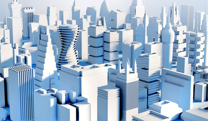 Modern City 3D render view. Business and banking area with skyscrapers, modern corporate architecture, Capital city, futuristic cityscape. Business background 