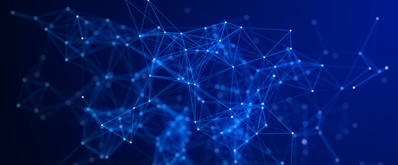 Digital blue background with dots and lines. Big data visualization. Network connection structure. 3D rendering.