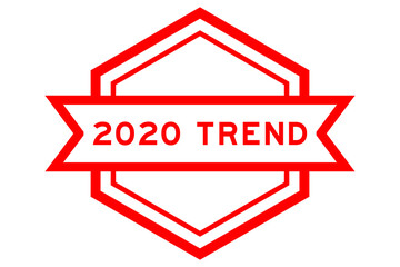 Hexagon vintage label banner in red color with word 2020 trend on white background