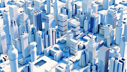 Modern City 3D render view. Business and banking area with skyscrapers, modern corporate architecture, Capital city, futuristic cityscape. Business illustration