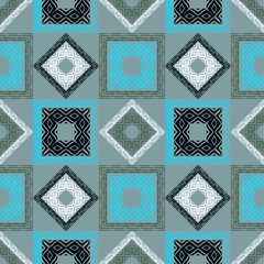 Mosaic with geometric shapes. Seamless pattern. Textile. Ethnic boho ornament. Vector illustration for web design or print.