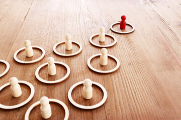 business concept image of people figures over wooden table, human resources and management concept