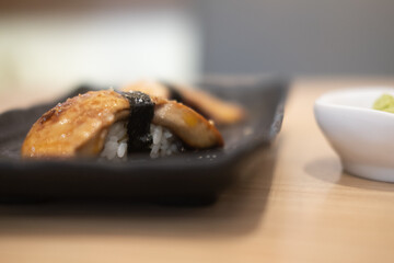 Grilled foie gras sushi.